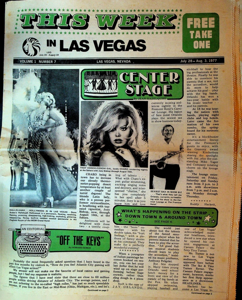 This Week in Las Vegas July 28 1977 Charo Foreigner Glen Campbell Dave Mason0