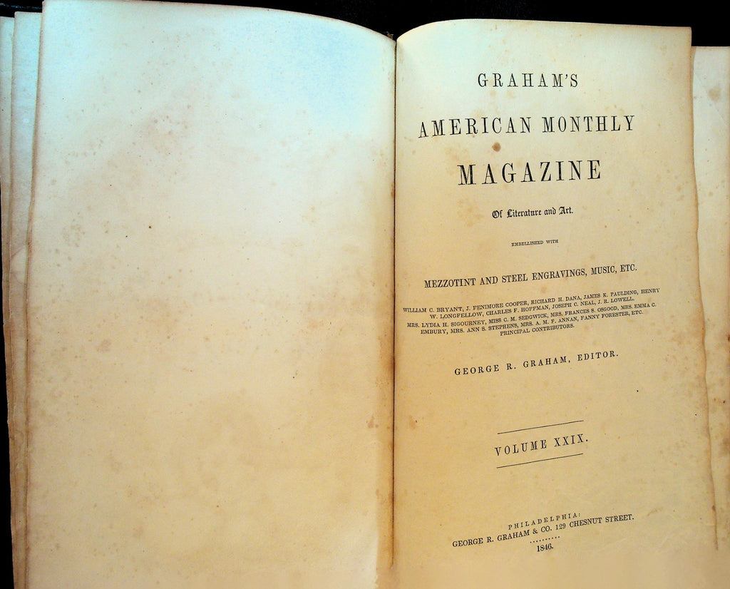 Graham's Magazine Bound Volume June 1846 to January 1847 Hand Colored Prints0