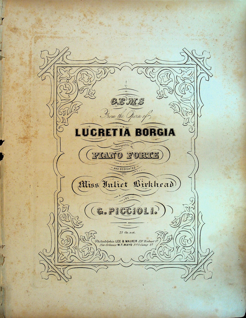Gems From the Opera of Lucrezia Borgia ca 1860 Sheet Music0