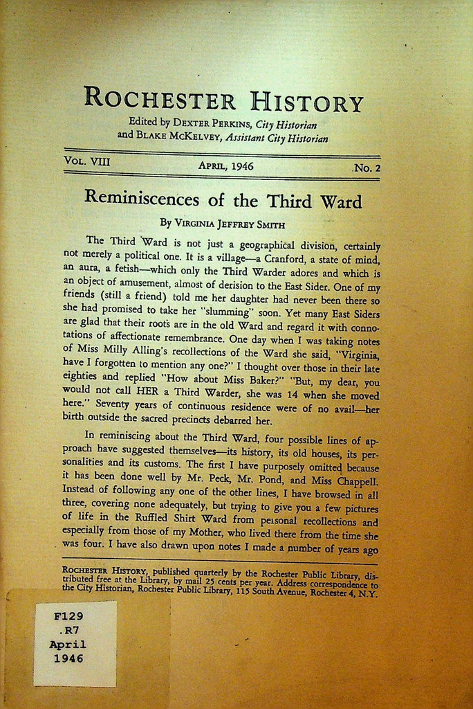Rochester History NY April 1946 Third Ward Reminiscences0