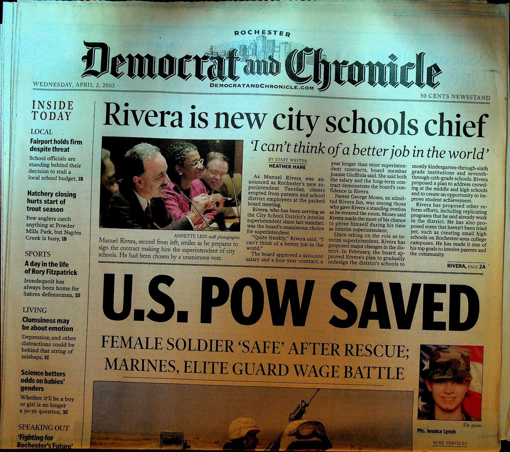 Rochester Democrat & Chronicle April 2 2003 Iraq War Jessica Lynch Rescued0