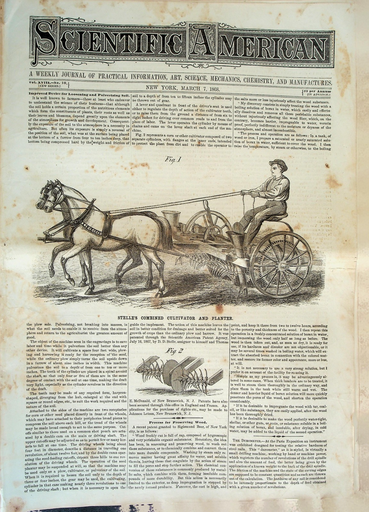 Scientific American March 7 1868 Stelle's Cultivator & Planter Horses & Mules0