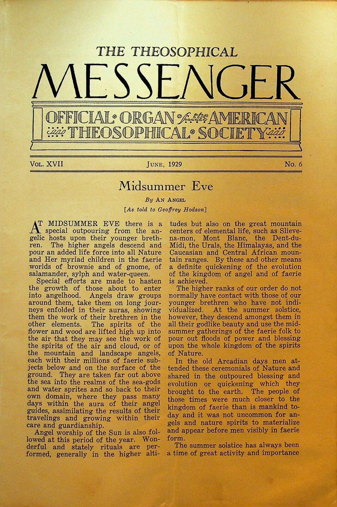 American Theosophical Messenger June 1929 Geoffrey Hodson