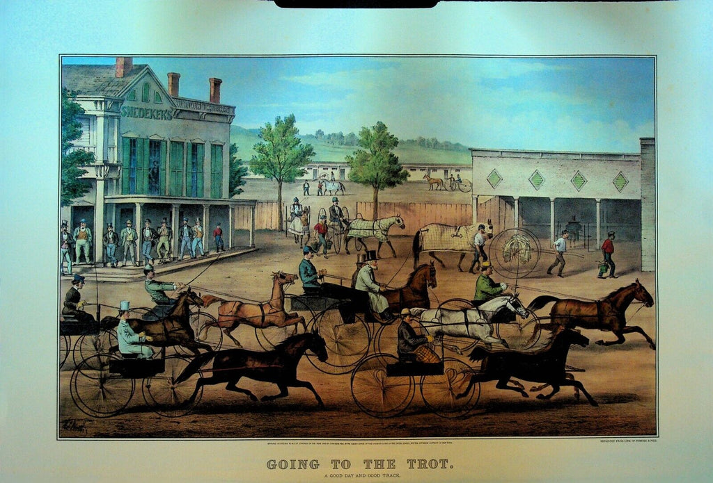Currier & Ives Calendar Topper 1960 Going to the Trot Harness Horse Racing