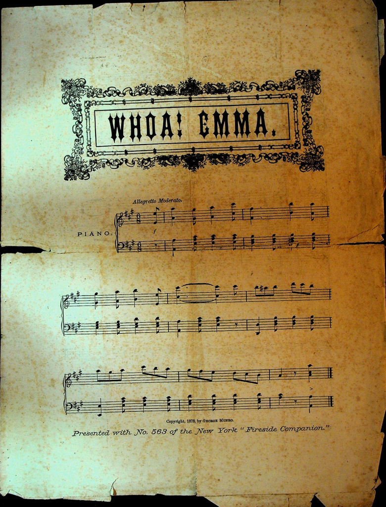 Whoa Emma Sheet Music 1878 George Munro New York Fireside Companion0