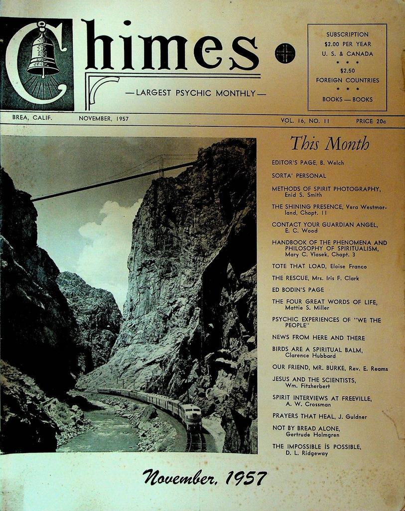 Chimes Magazine Psychic November 1957 Clarence Hubbard Gertrude Holmgren