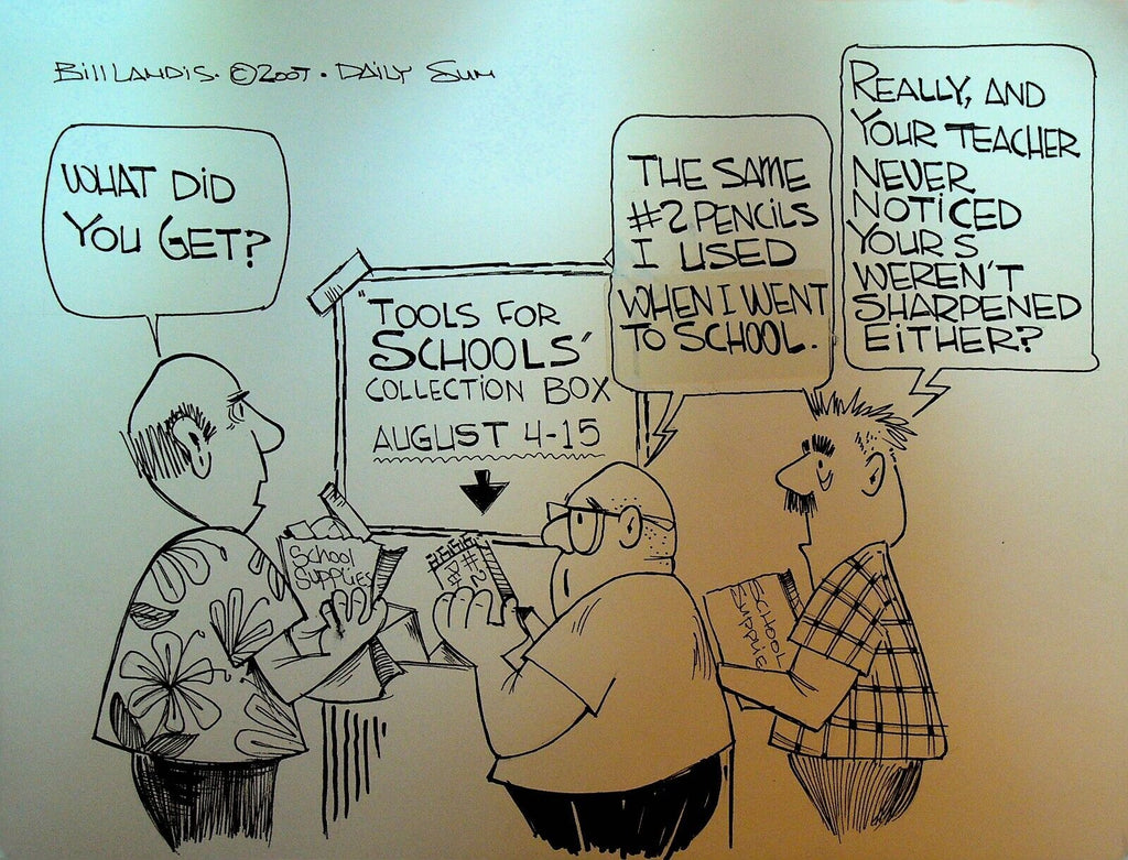 Bill Landis Original Cartoon Art The Villages Daily Sun 2007 School Supplies