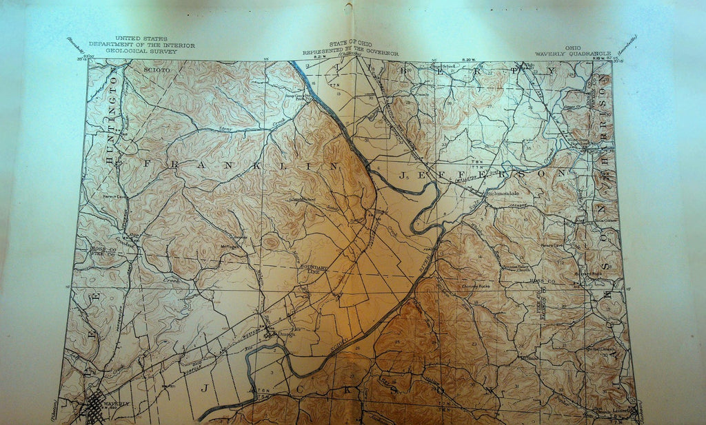 Ohio Department of the Interior Geological Survey Map 1950s Waverly Quadrangle0