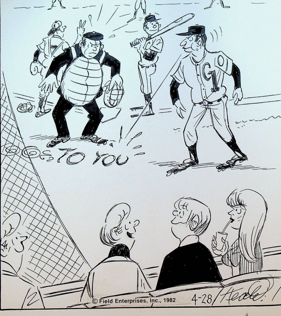 Jeff Keate Time Out Comic Strip Original Art Baseball April 28 1982 Manager Ump0