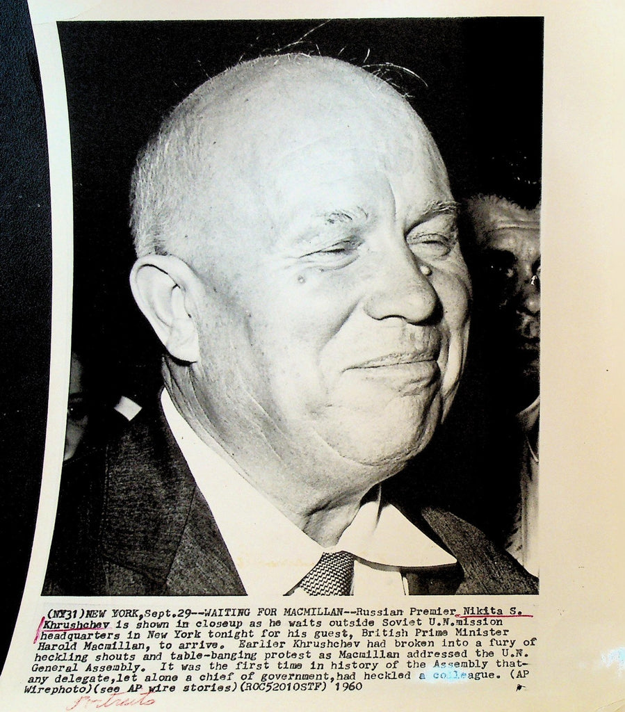 Nikita Khrushchev Wire Photo 1960 Waiting for Harold MacMillan British PM0
