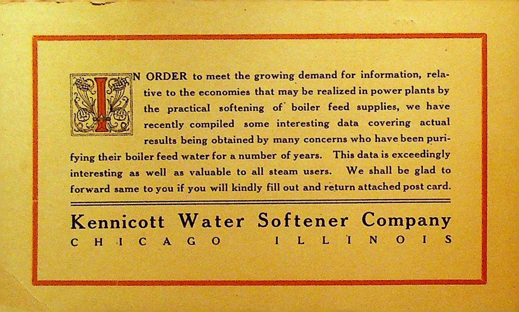 Kennicott Water Softener Postal Card Chicago 1907 To Capitol City Brewing0