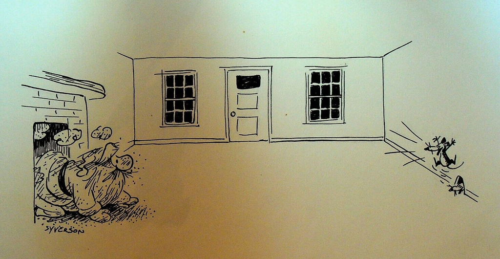 Henry S Syverson Original Art Santa Claus Down Chimney Mouse Christmas