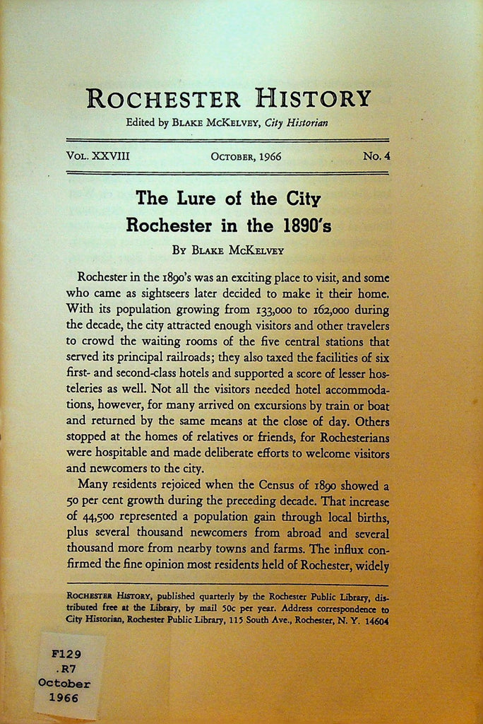 Rochester History Magazine NY  October 1966 1890s Rochester0