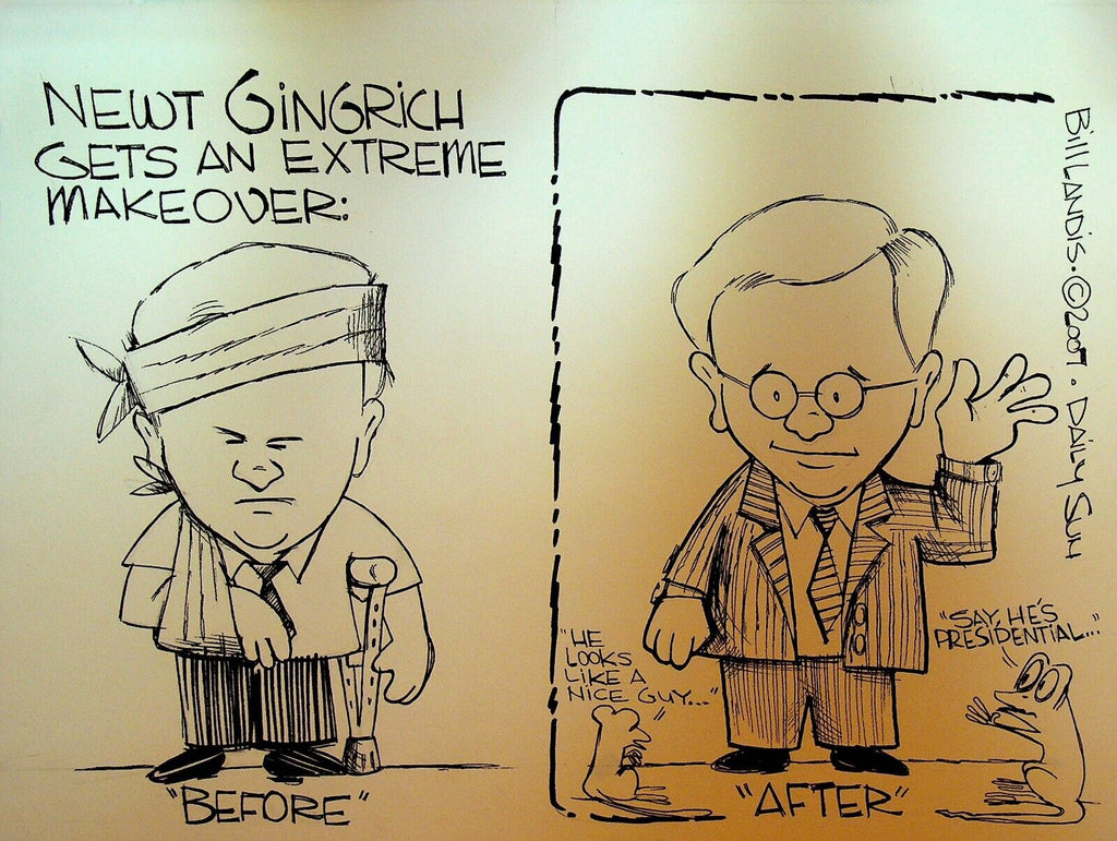 Bill Landis Original Cartoon Art The Villages Daily Sun 2007 Newt Gingrich