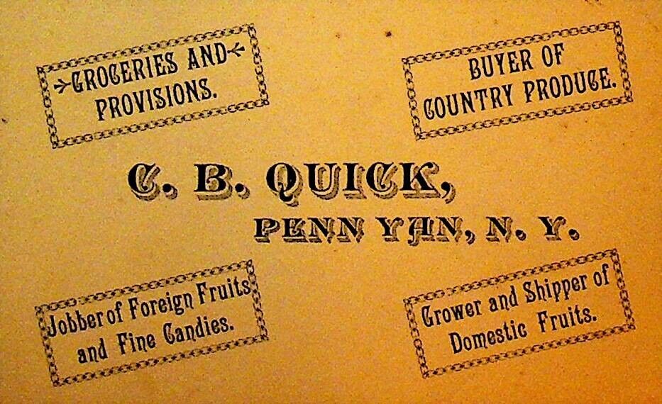 CB Quick Penn Yan NY Vintage Business Card 1890s Fruits & Candies