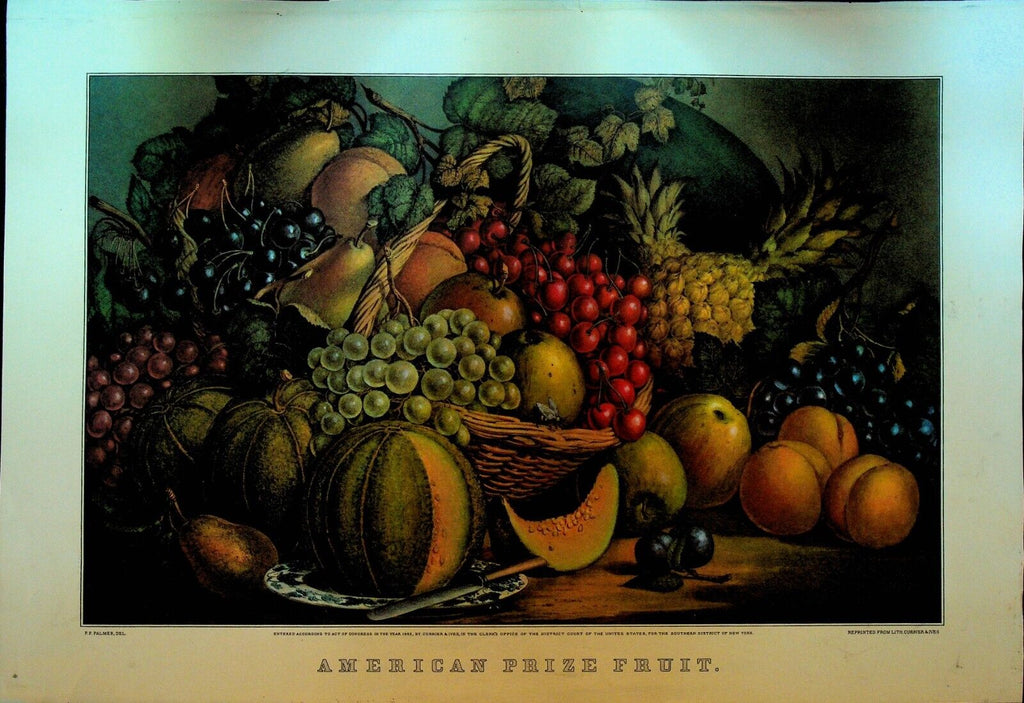 Currier & Ives Calendar Topper 1961 American Prize Fruit Grapes Peaches