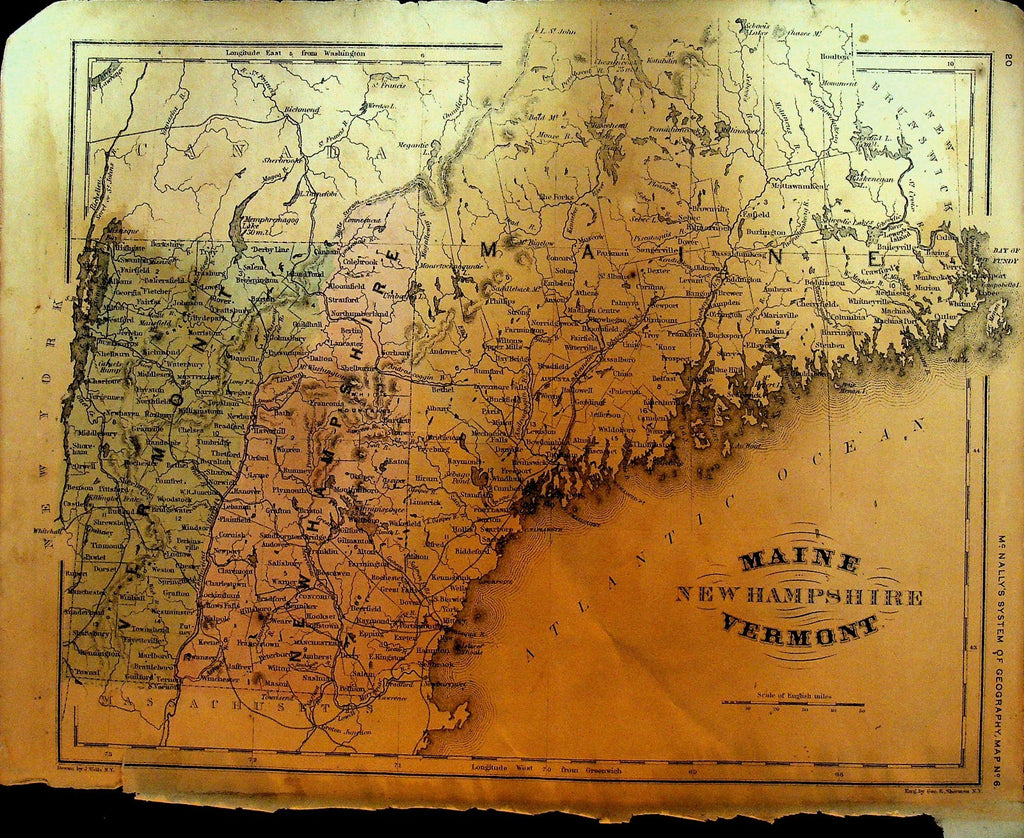 McNally's System of Geography 1800s Map 6 Maine New Hampshire Vermont0