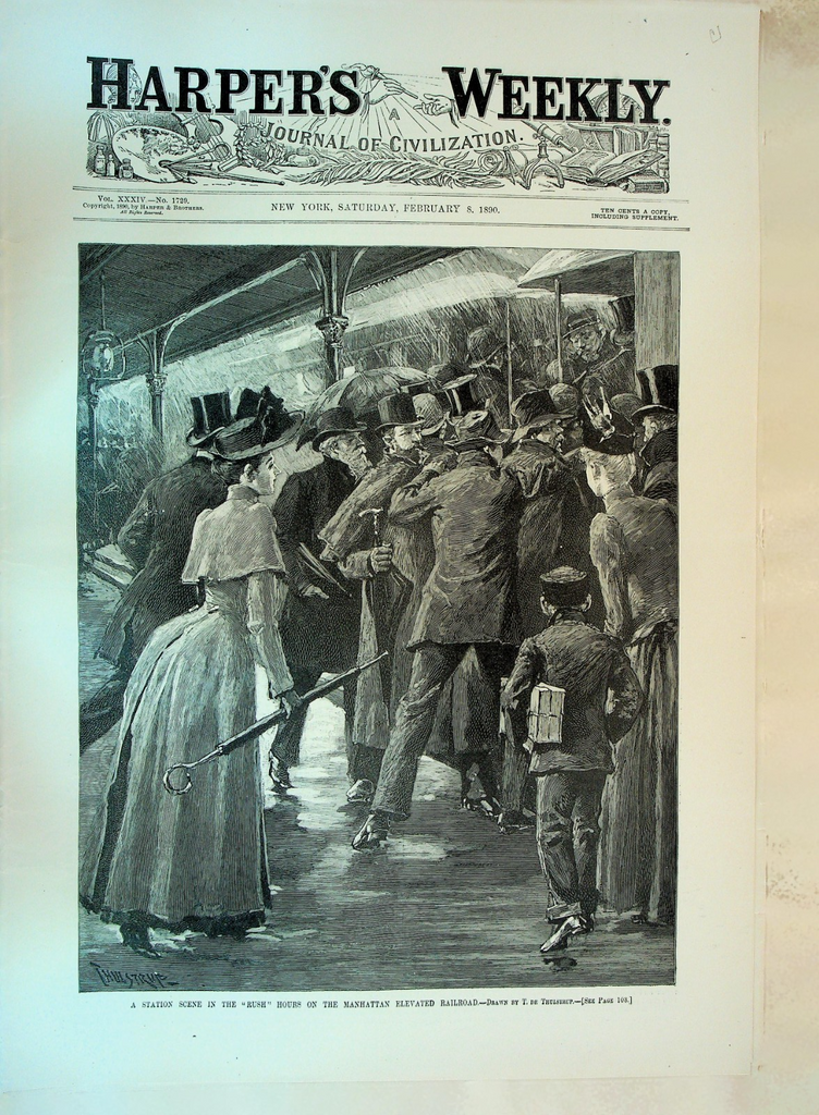Harper's Weekly February 8 1890 Frederic Remington Manhattan Elevated Railroad0