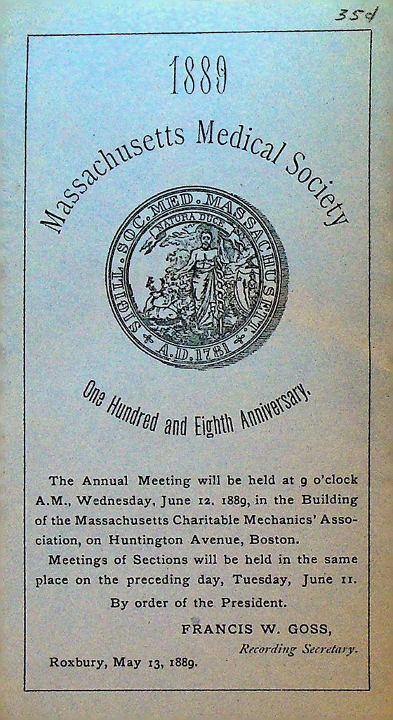 Massachusetts Medical Society 1889 Annual Meeting Brochure0