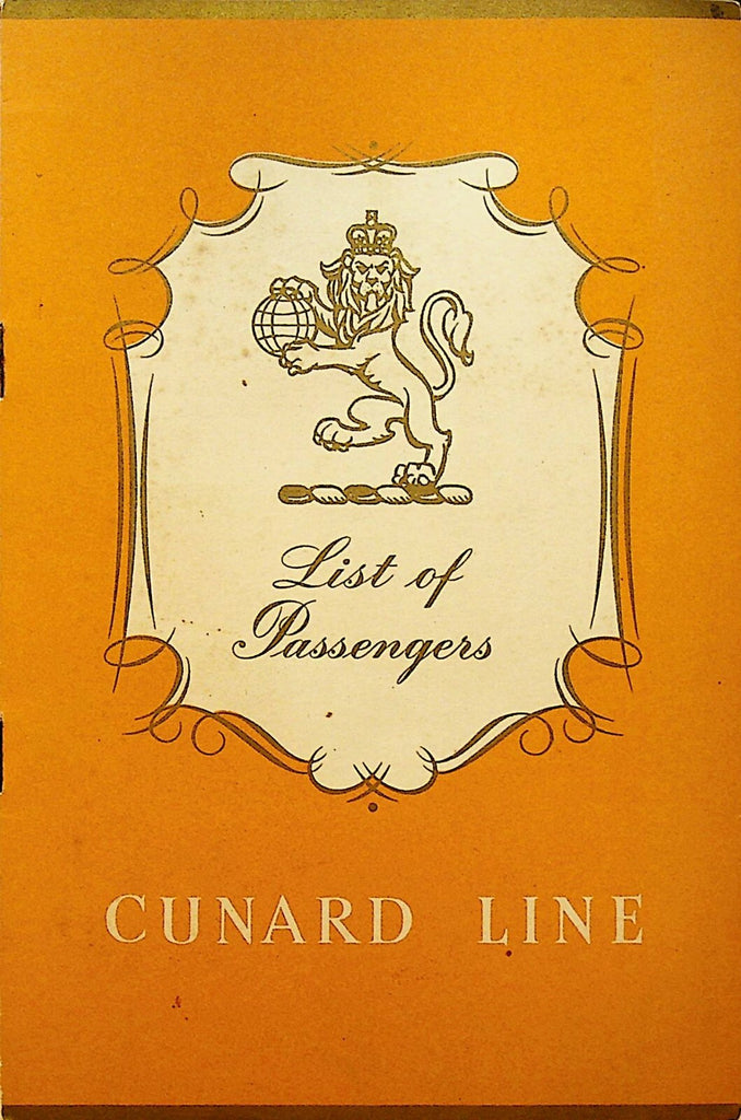 Cunard Line List of Passengers RMS Queen Elizabeth April 20 19610