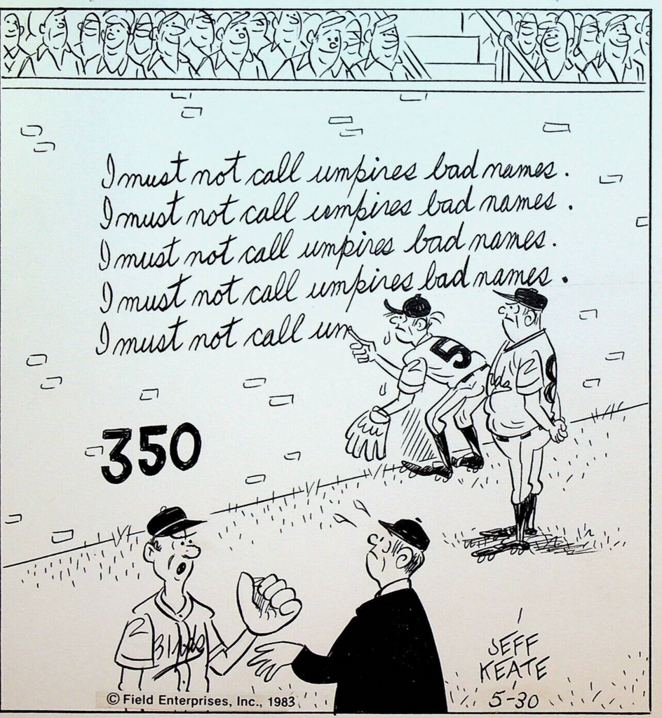 Jeff Keate Time Out Comic Strip Original Art Baseball May 30 1983 Umpire Manager0