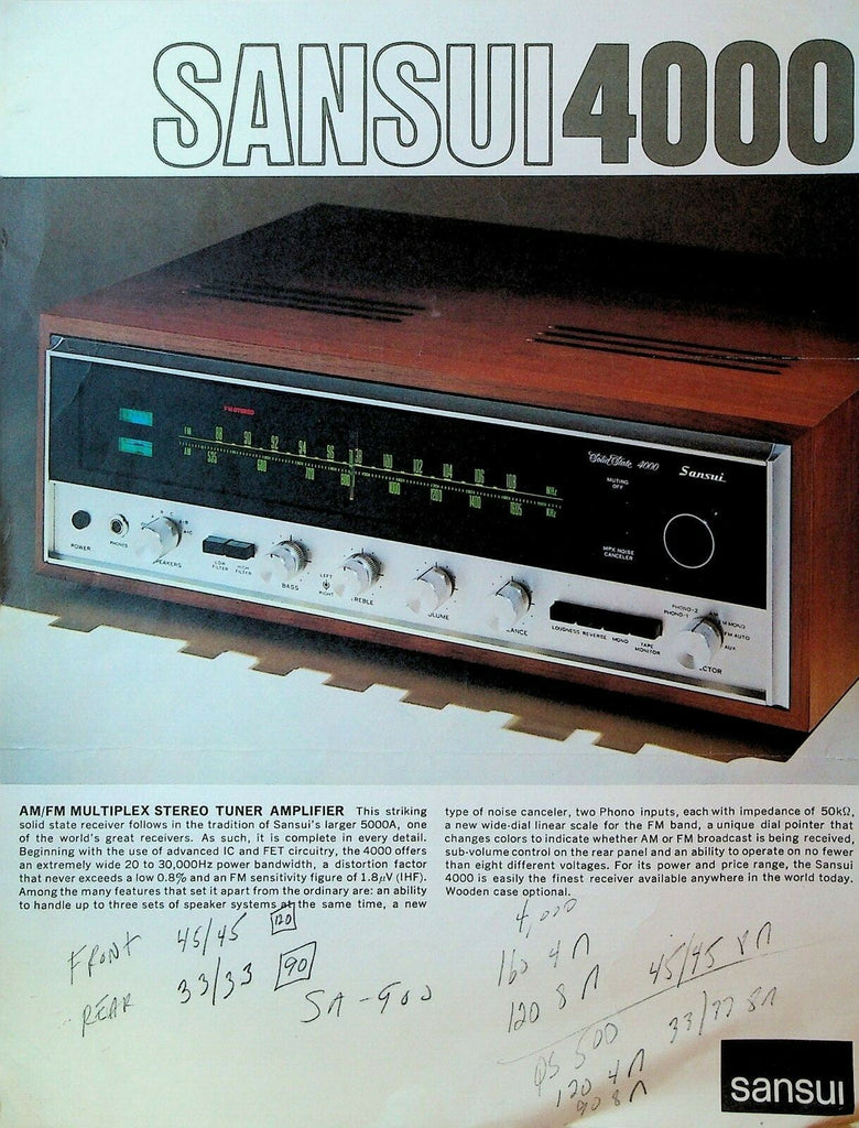 Sansui 4000 Stereo Tuner Amplifier Ad Sheet 1970s0