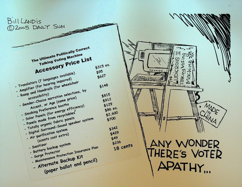 Bill Landis Original Cartoon Art The Villages Daily Sun 2005 Voting Machine