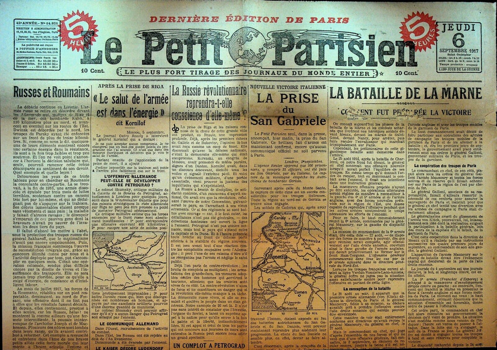 Le Petit Parisien WWI Newspaper France September 6 1917 Marne San Gabriele