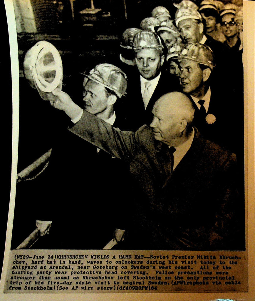 Nikita Khrushchev Wire Photo 1964 Shipyard Visit Arendal Sweden0