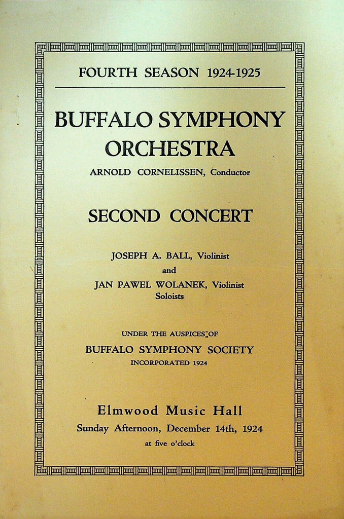 Buffalo Symphony Orchestra Program December 14 1924 Jan Pawel Wolanek