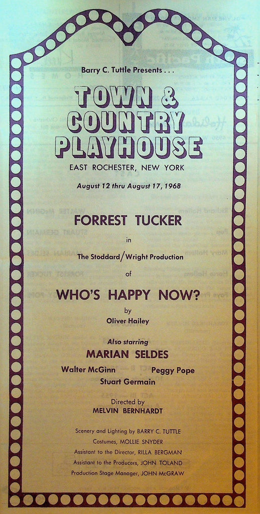 Who's Happy Now? Playbill 1968 Forrest Tucker Town & Country Playhouse0
