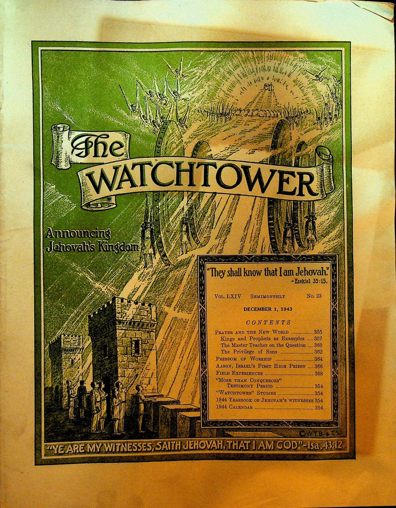 The Watchtower Magazine Jehovah's Witness December 1 1943 Freedom of Worship0