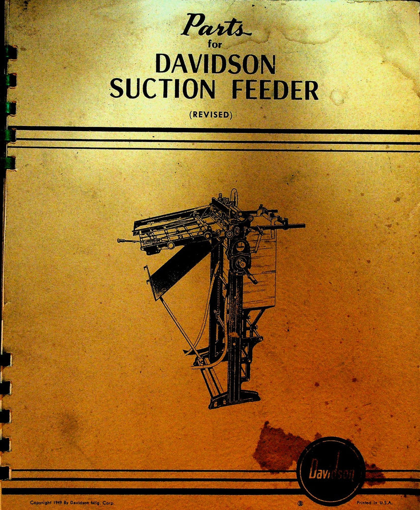 Davidson Suction Feeder Parts Catalog Revised 19490