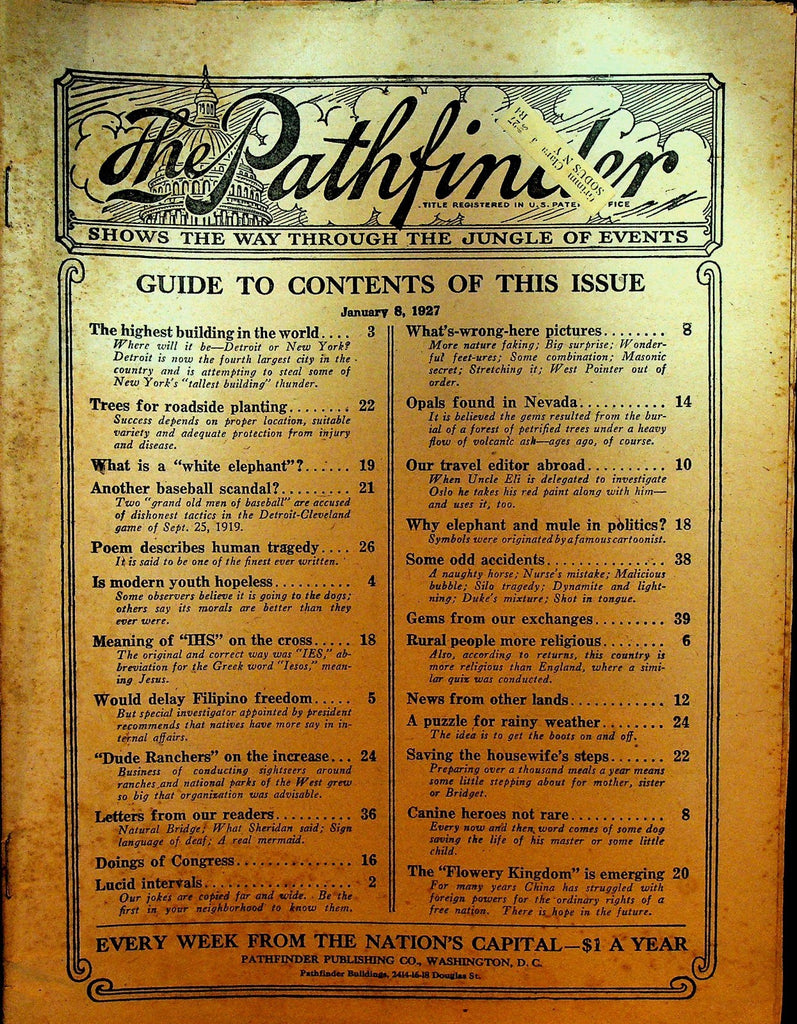 Pathfinder Magazine January 8 1927 China Philippines Ty Cobb Tris Speaker0