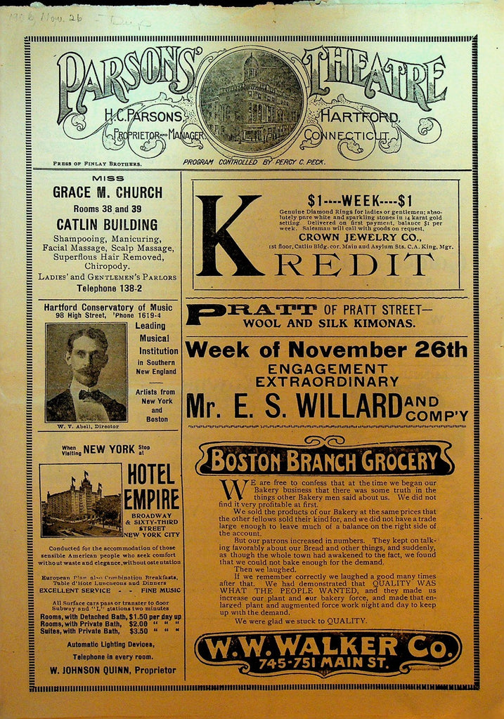 ES Willard & Company Playbill 1900 A Silent Woman David Garrick The man Who Was0