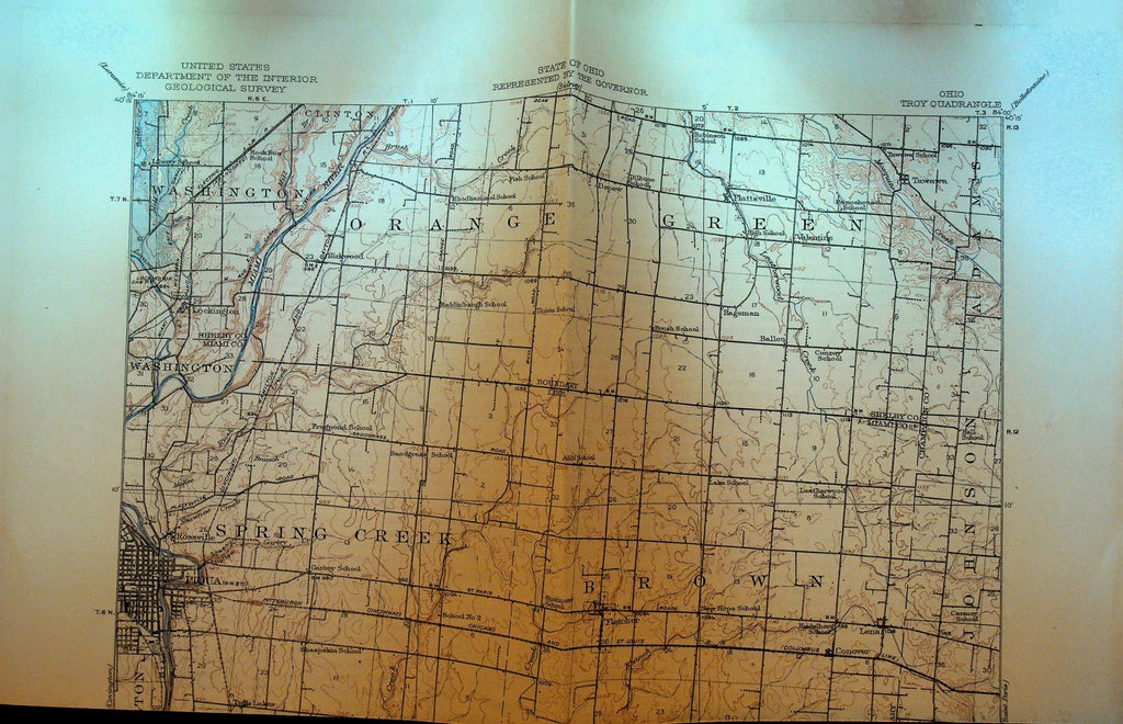 Ohio Department of the Interior Geological Survey Map 1950s Troy Quadrangle0