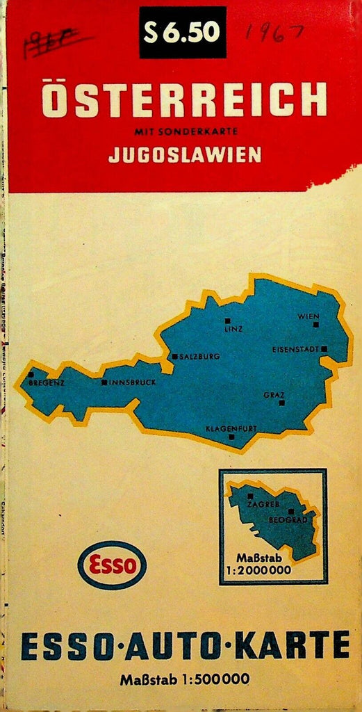 Esso Gas Station Map Osterreich 1967 Austria Yugoslavia