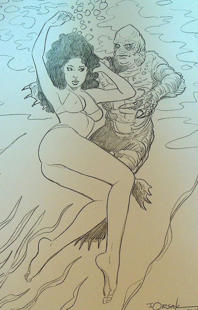 The Creature from the Black Lagoon Original Art Joe Orsak 2014 Chasing Woman0