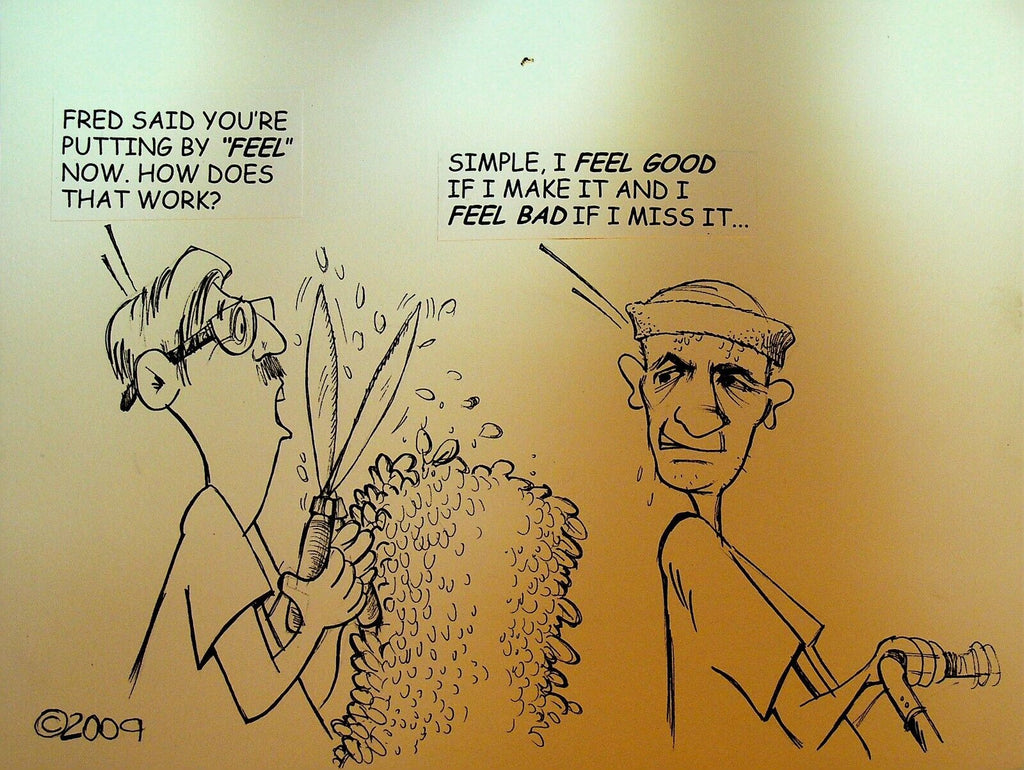 Bill Landis Original Cartoon Art The Villages Daily Sun 2009 Putting by Feel