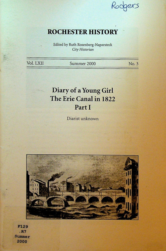 Rochester History NY Summer 2000 Erie Canal in 1822 Part Two Diary of Girl0