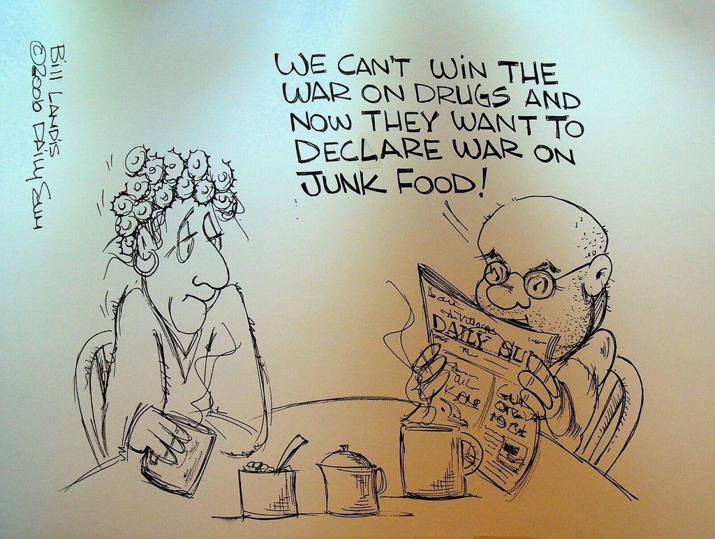 Bill Landis Original Cartoon Art The Villages Daily Sun 2006 War on Junk Food