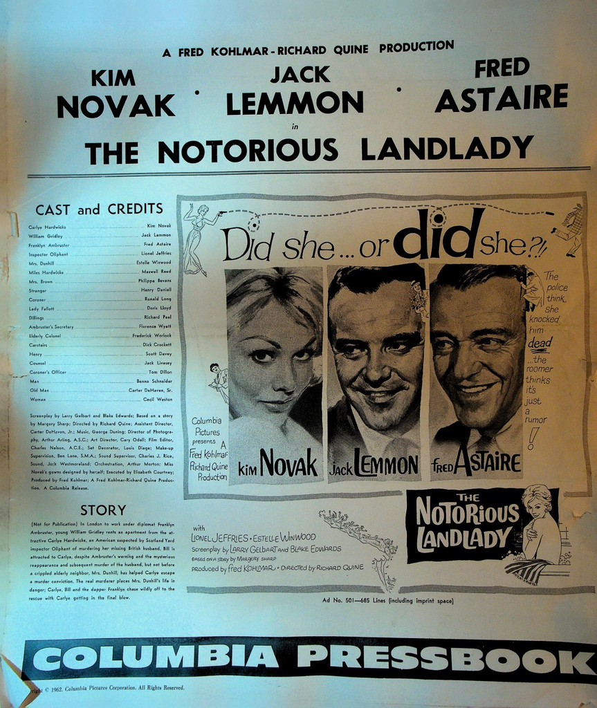 The Notorious Landlady Columbia Pressbook Kim Novak Jack Lemmon Fred Astaire0
