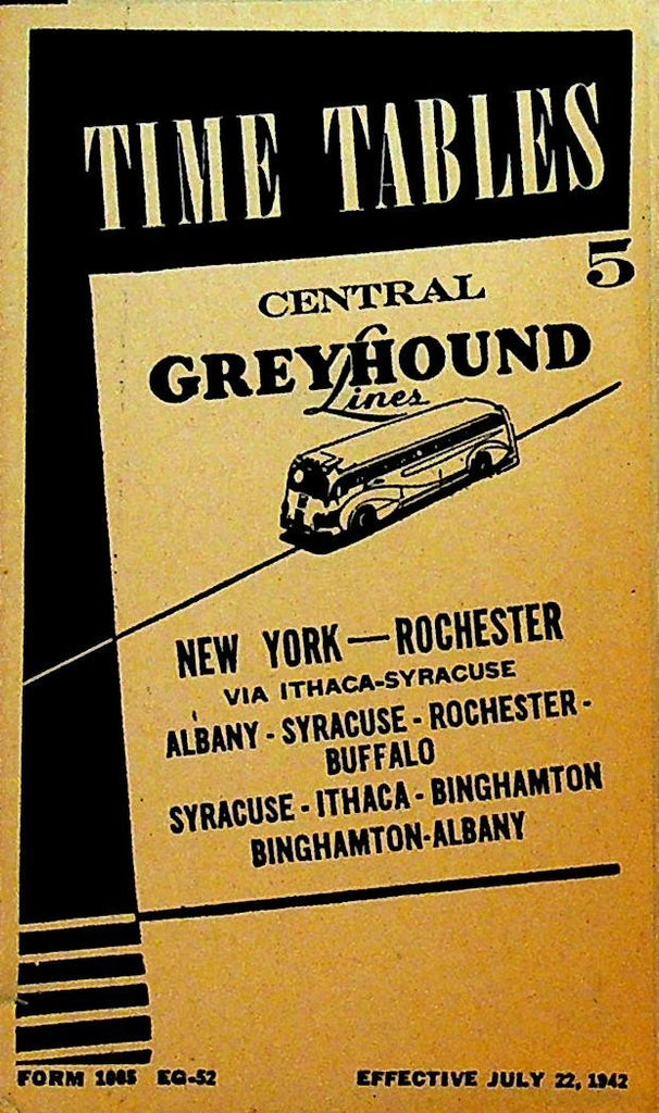 Central Greyhound Lines Time Tables July 22 1942 New York City to Rochester NY0