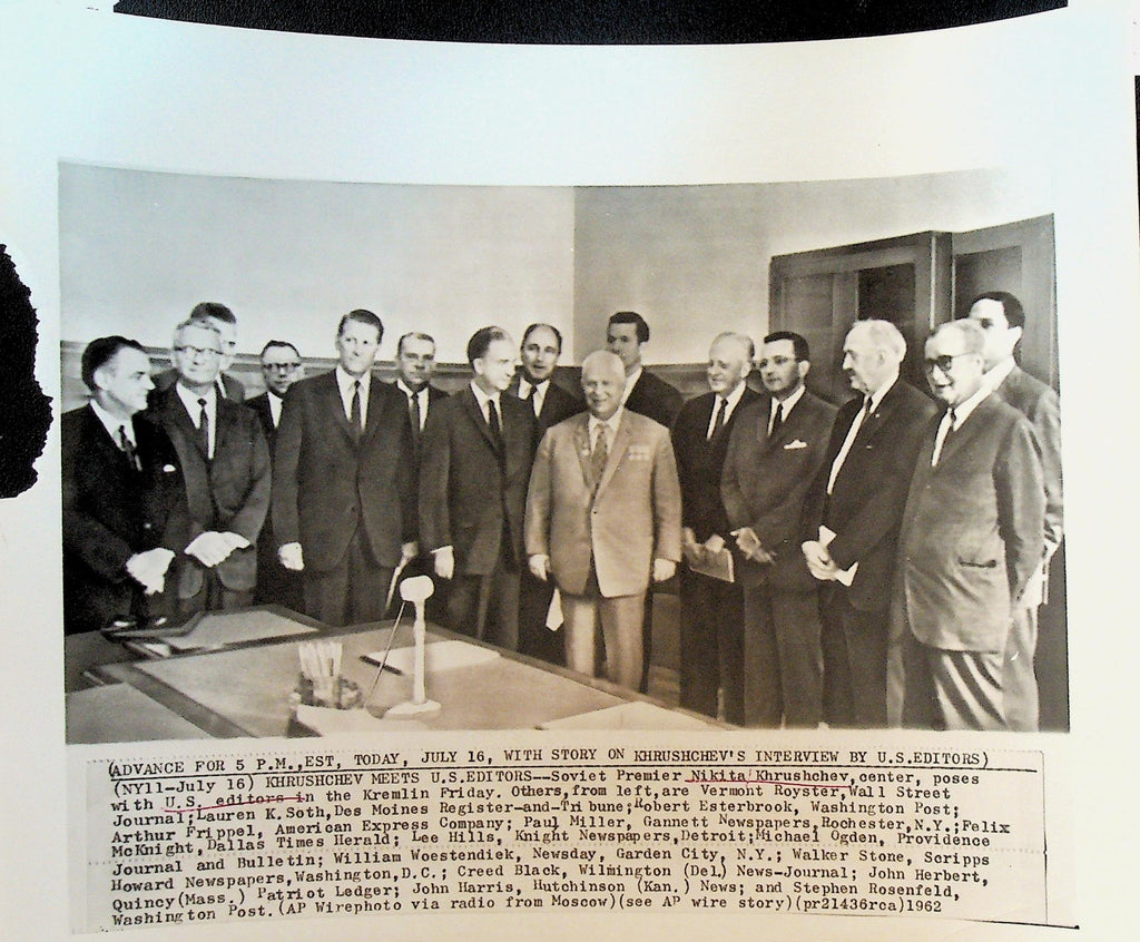 Nikita Khrushchev Wire Photo 1962 US Newspaper Editors0