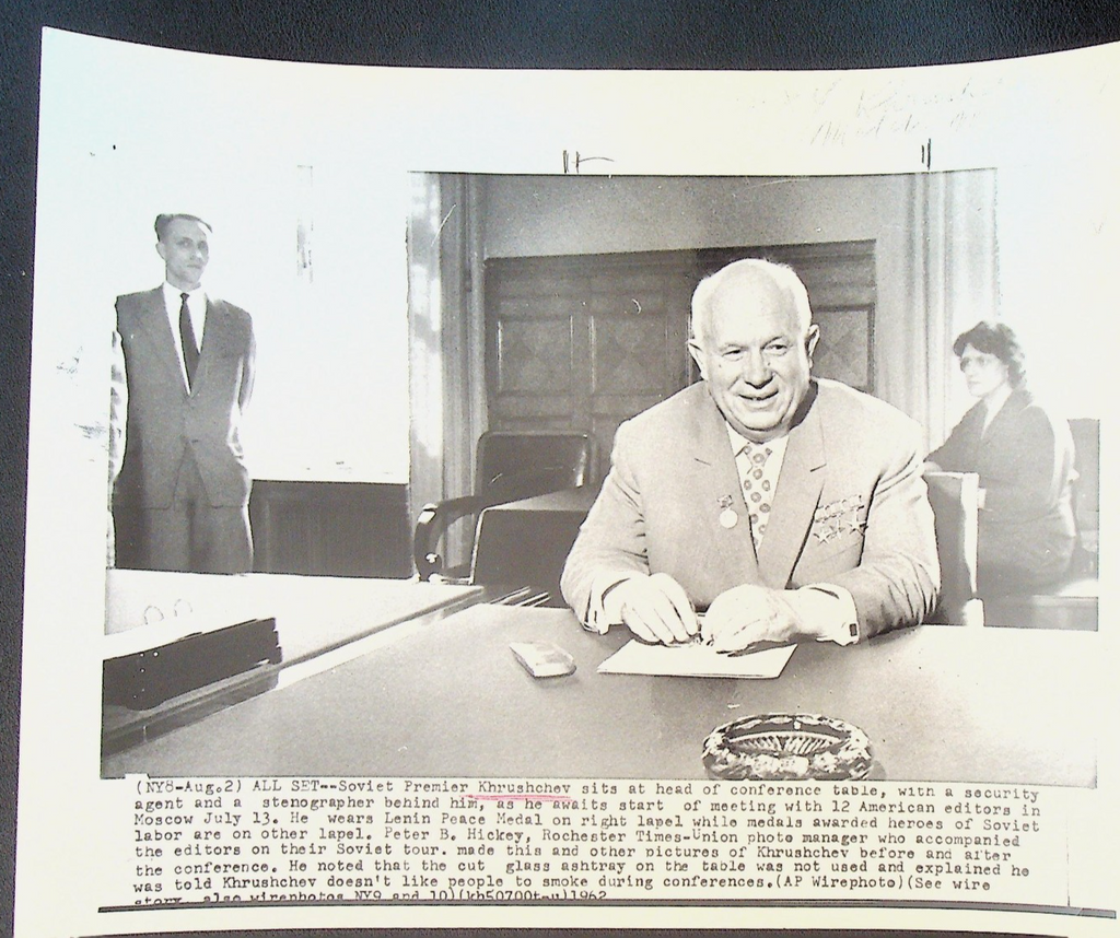 Nikita Khrushchev Wire Photo 1962 Awaiting Meeting With USA Newspaper Editors0