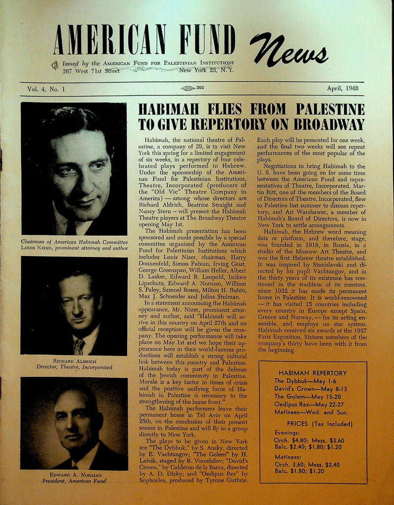 American Fund News April 1948 For Palestinian Institutions Golda Meyerson Meir0