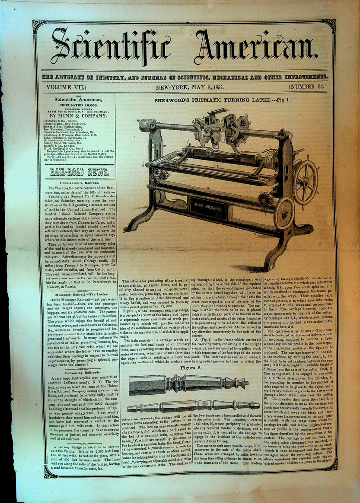 Scientific American May 8 1852 Turning Lathe Water Wheel Door Spring0