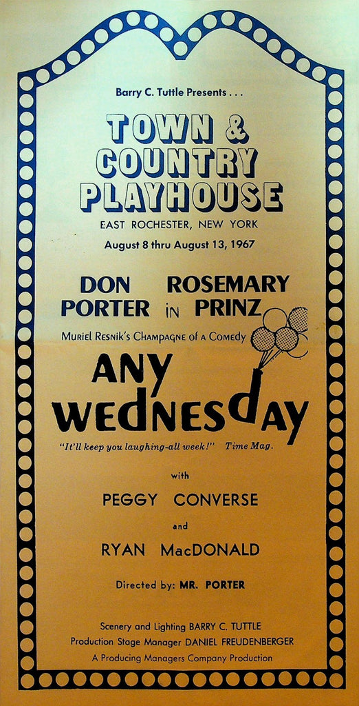 Any Wednesday Playbill 1967 Don Porter Rosemary Prinz Town & Country Playhouse0