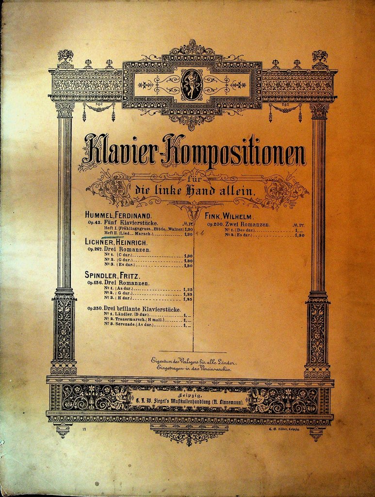 Fünf Klavierstücke für die linke Hand allein Sheet Music Ferdinand Hummel 18840