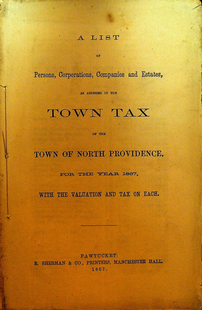 North Providence Rhode Island Town Tax List 1867 Booklet0